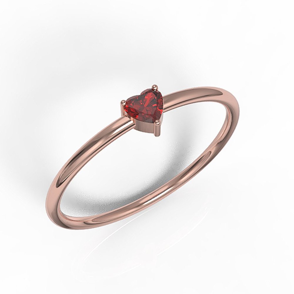 Valentines Rose Gold Simulated Ruby Heart Ring